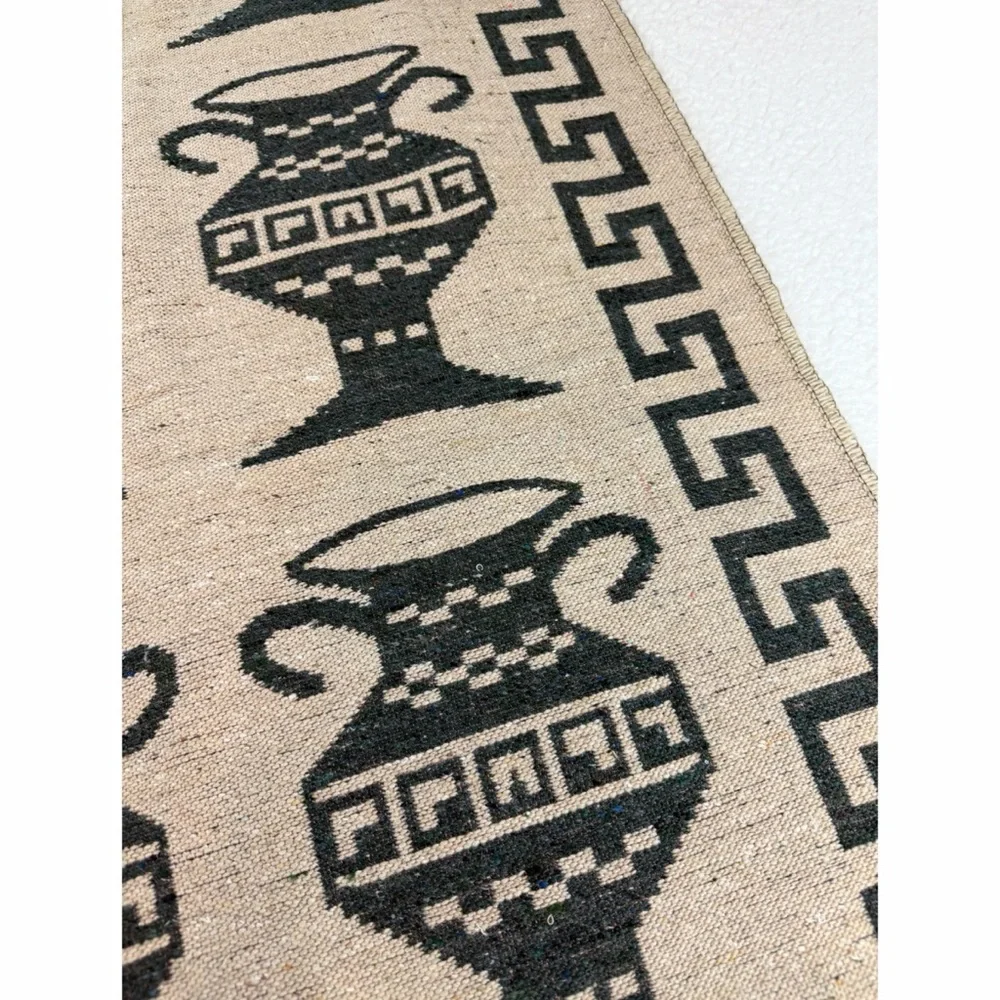 Tan/Black Woven Wall Tapestry with Greek Vase Design